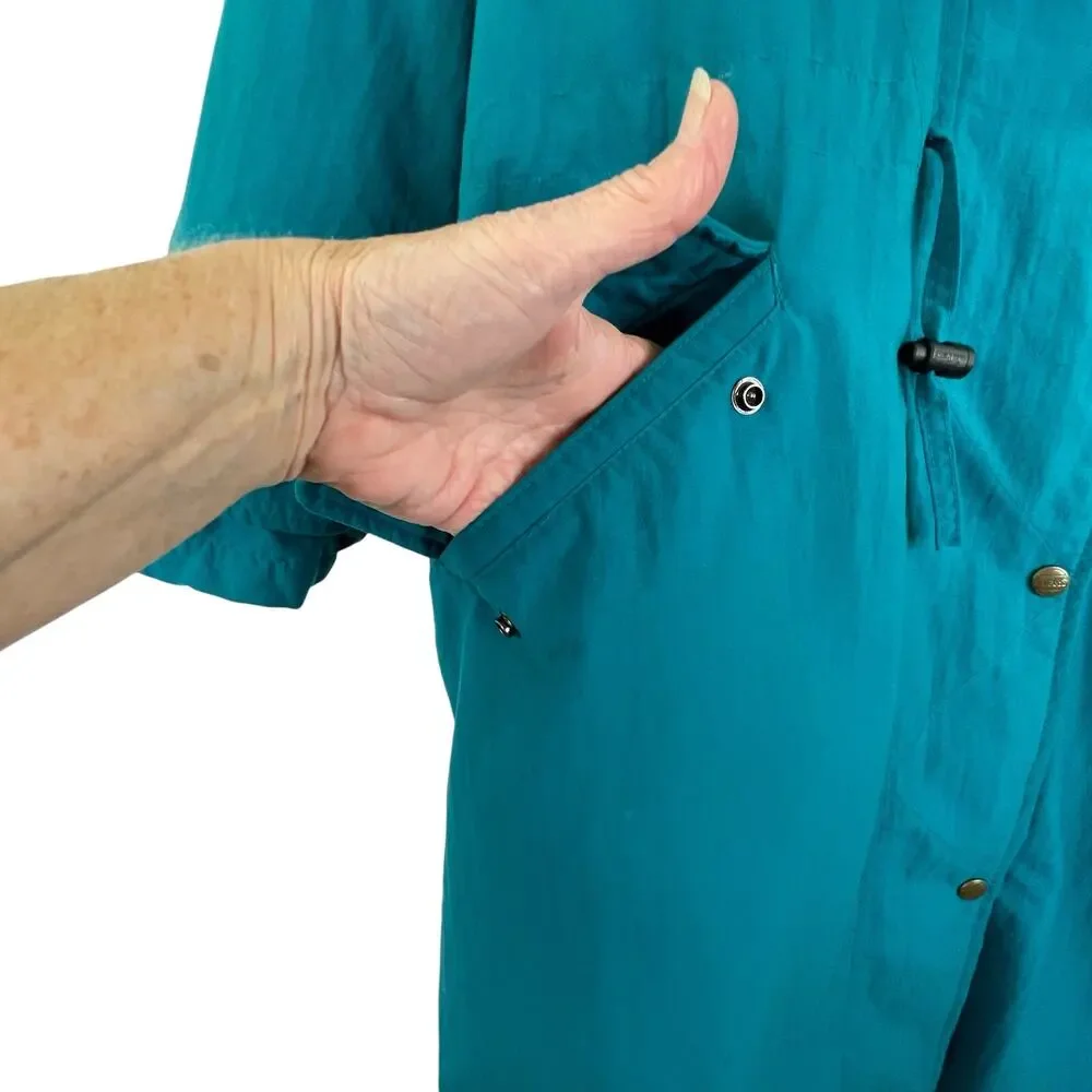 L.L.Bean Green Long Down Zip Up Jacket Coat Removeable Hoodie Vintage Women's XL - Picture 4 of 16